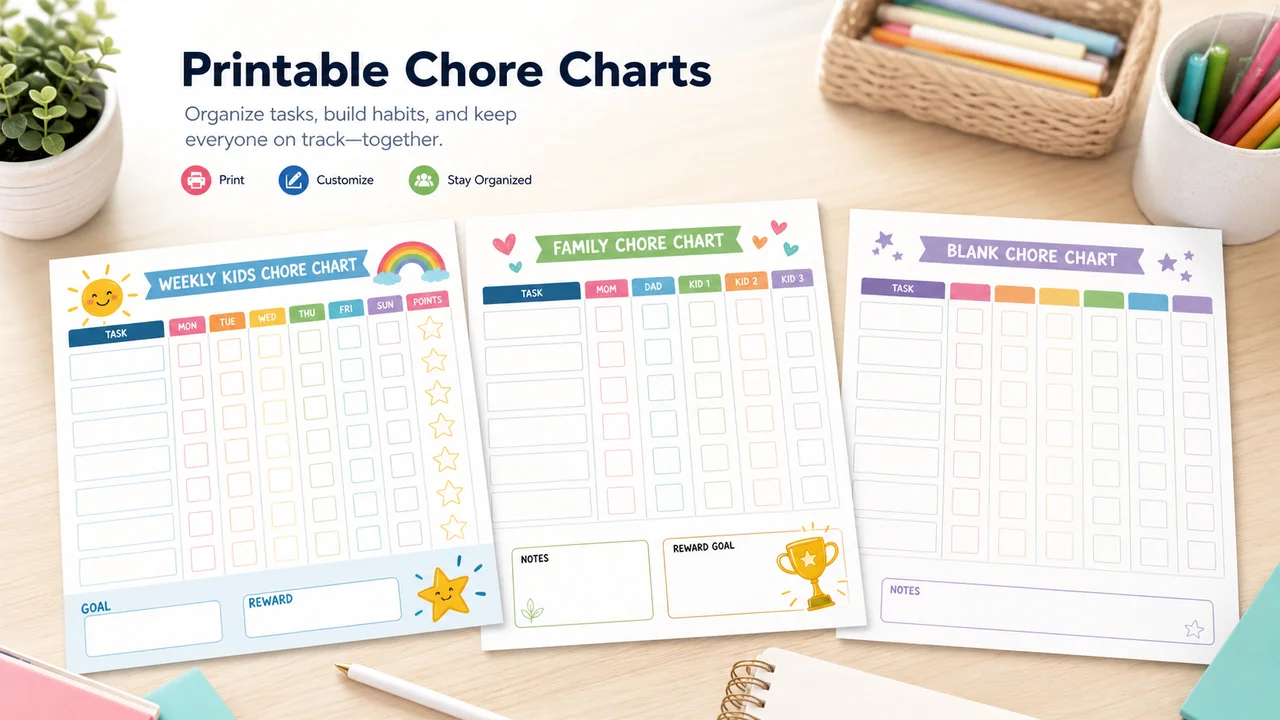 Chore Chart Maker template library with weekly kids, family, and blank printable chore charts