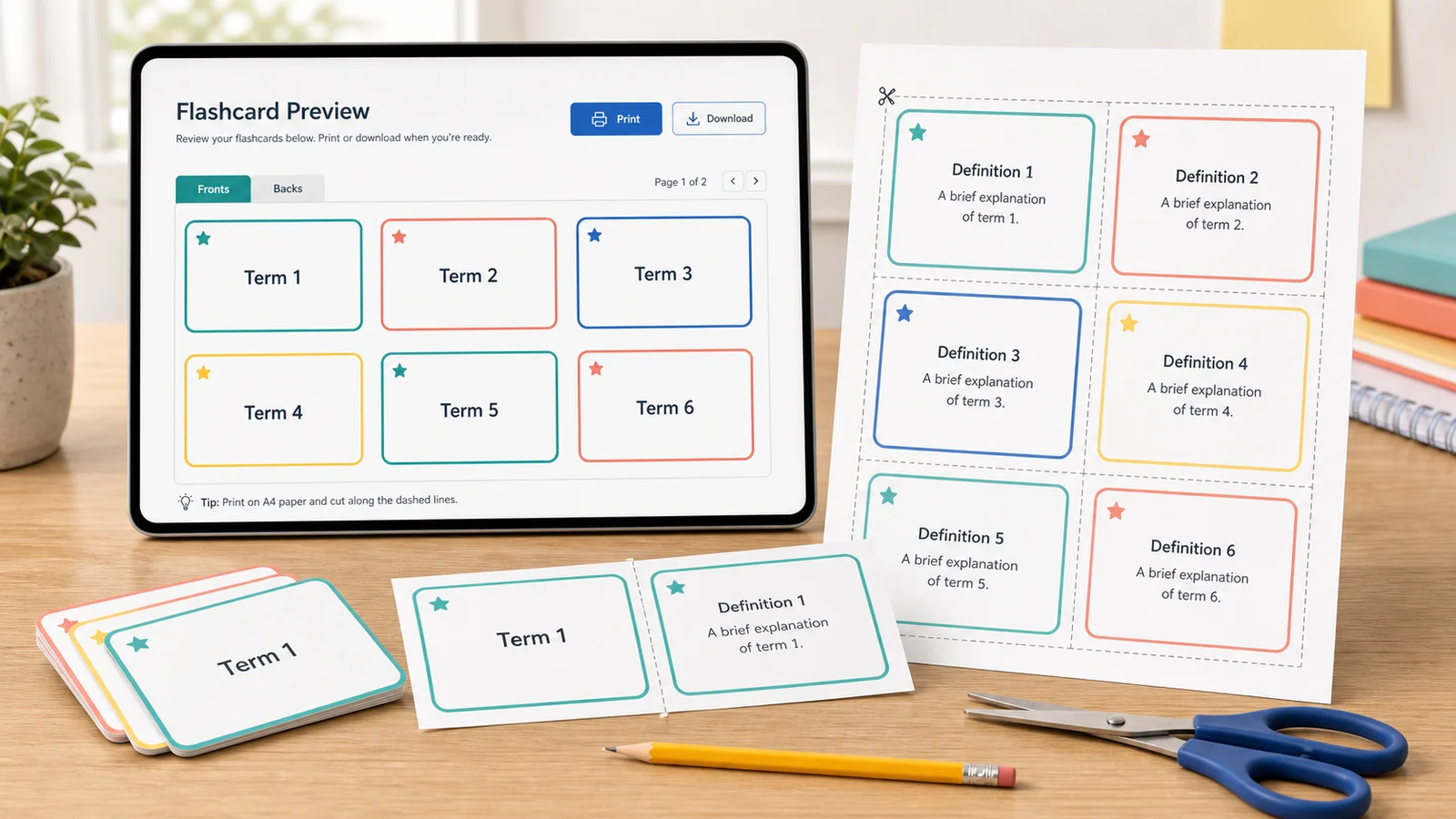 Flashcard Maker double-sided printable flashcards with front and back pages aligned for duplex printing