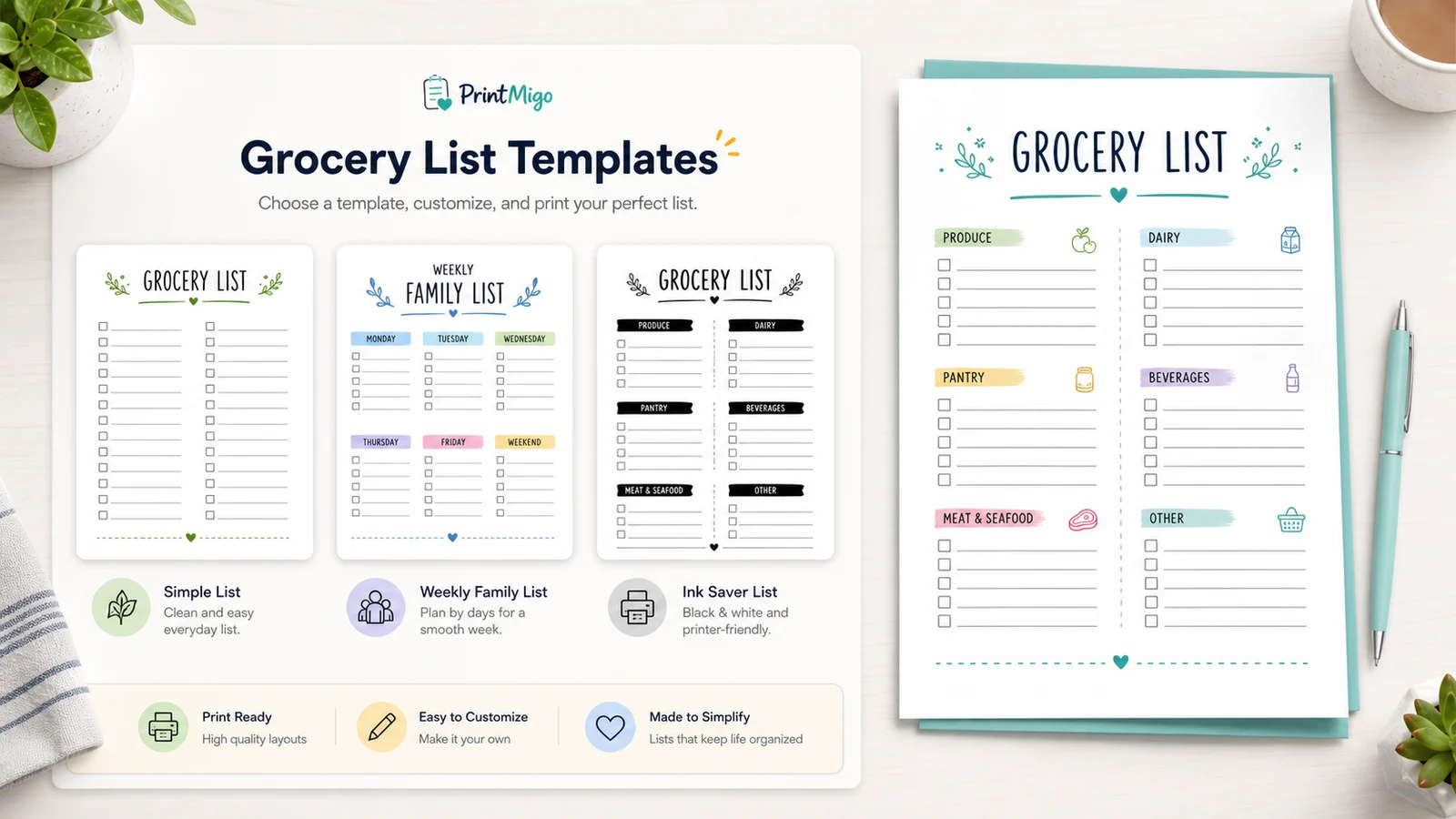 Grocery List Maker template library showing printable grocery list templates