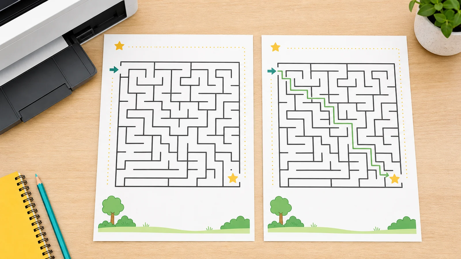 Maze Generator answer key page with a separate solution route for a printable maze