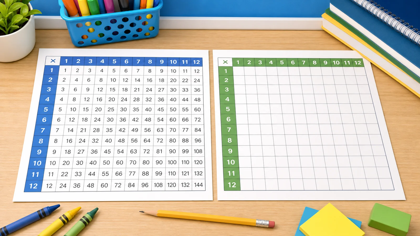 Multiplication Table Generator preview showing printable chart ranges and blank grid practice
