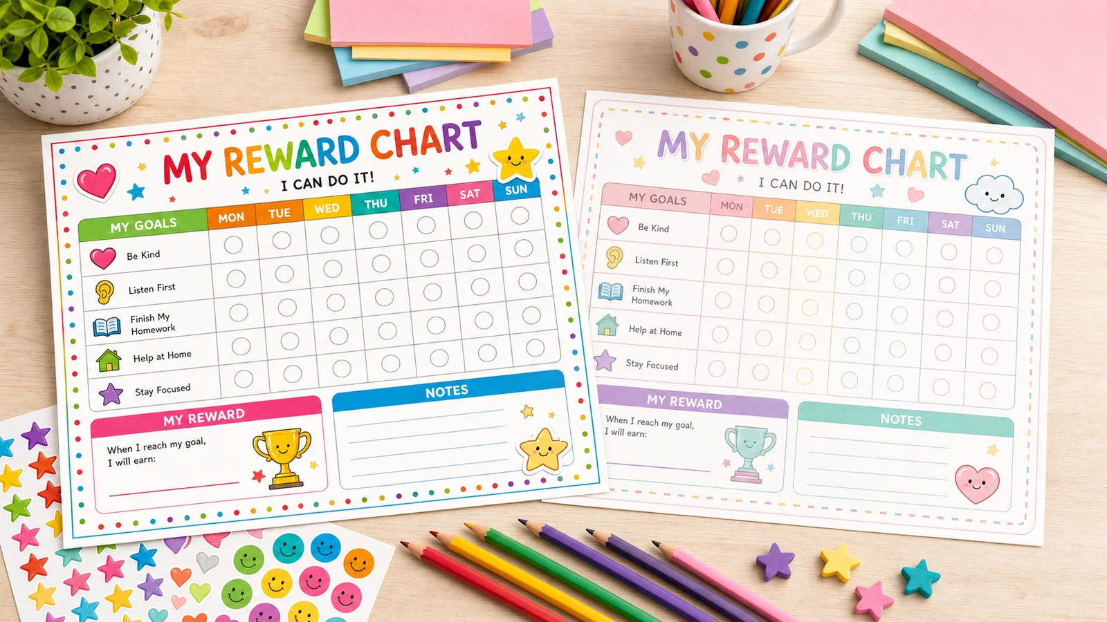 Reward Chart Maker color and soft color printable reward charts