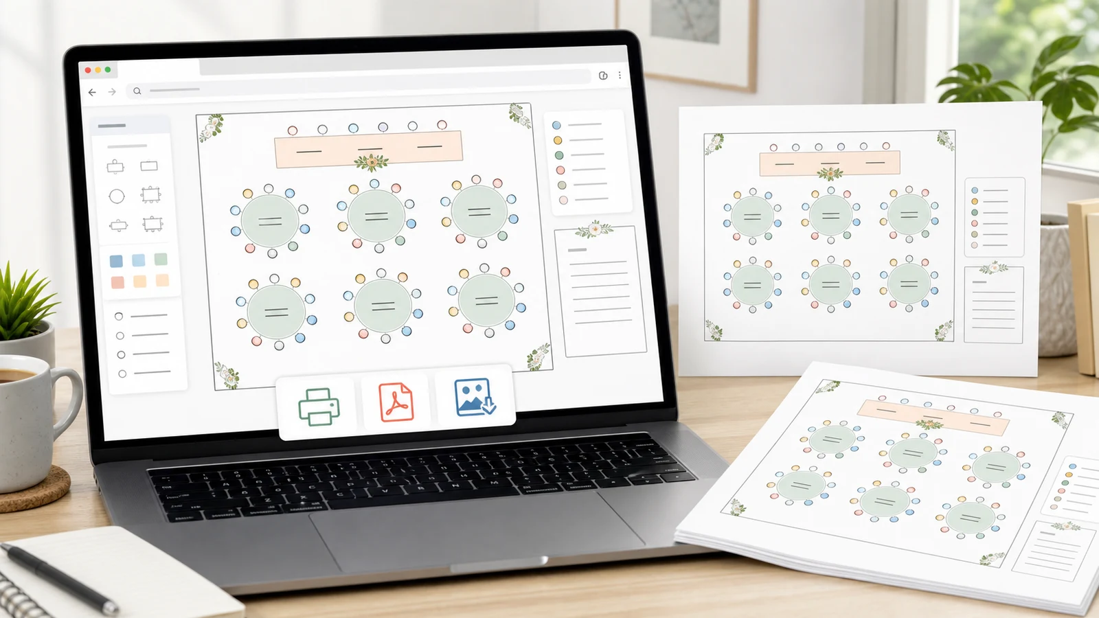 Seating Chart Maker export preview showing print PDF and PNG output