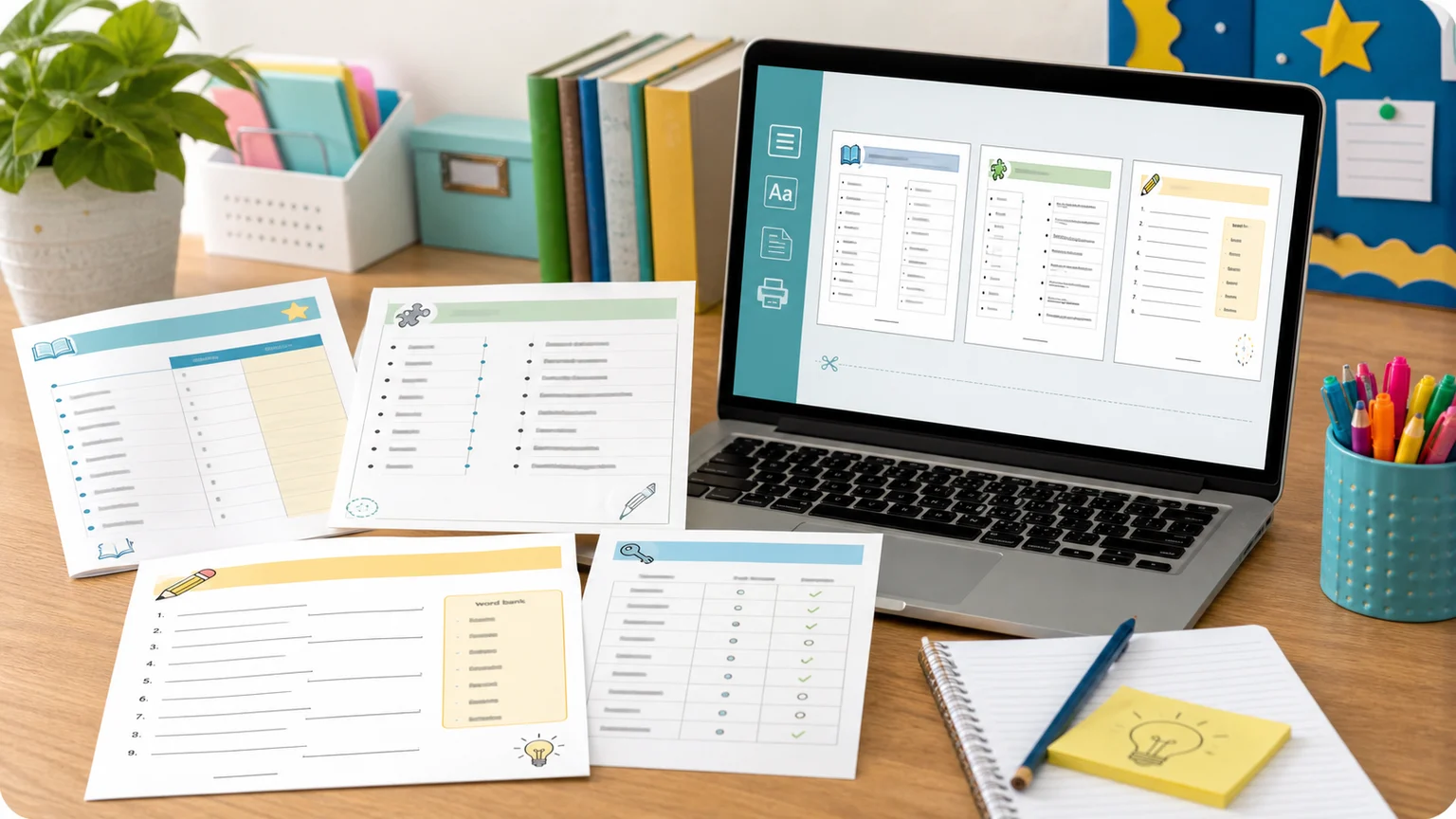 Vocabulary Worksheet Maker showing printable study sheet and matching layouts