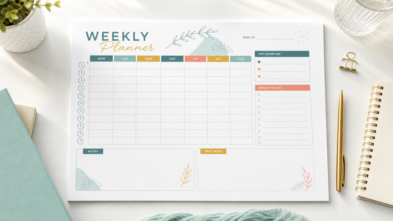 Weekly Planner Maker one-page printable preview with weekly overview and notes