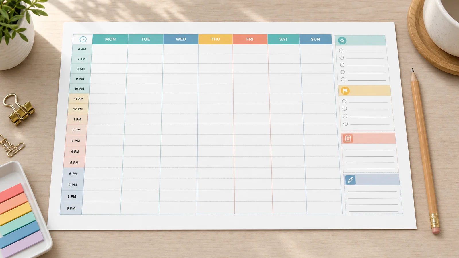 Weekly Planner Maker time block weekly planner layout on a desk