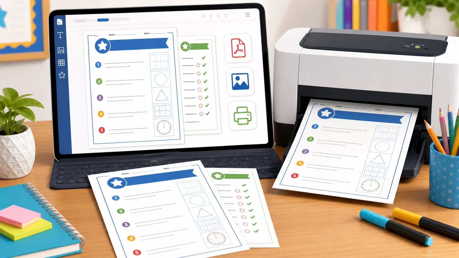 Worksheet Generator printable output beside PDF PNG and print buttons