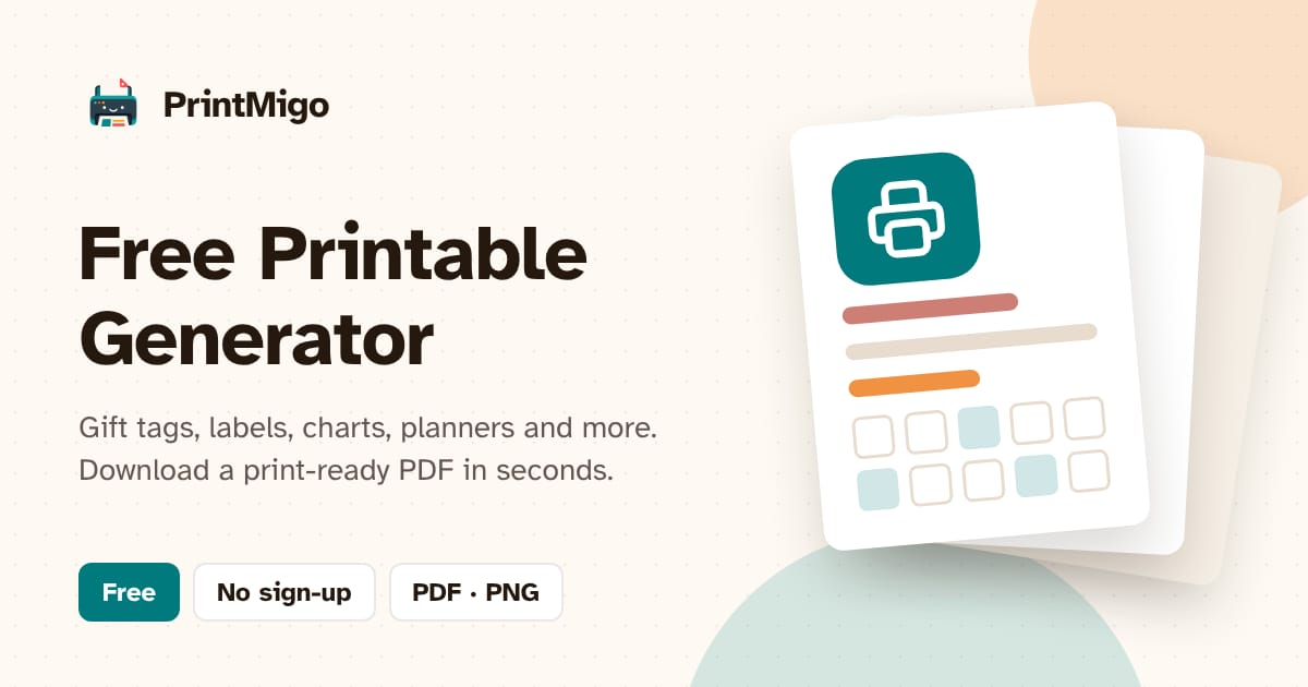 Free Printable Generator: Tags, Charts & More | PrintMigo